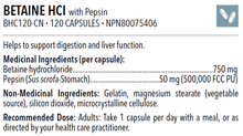 Load image into Gallery viewer, BETAINE HCL WITH PEPSIN 120 CAPSULES